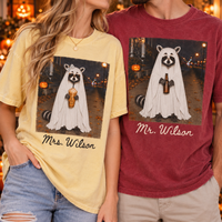 Personalized Raccoon Ghost Couple Shirts, Funny Halloween Matching Husband and Wife Tees