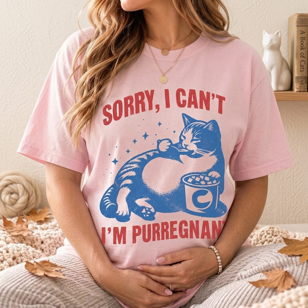 Sorry I Can’t, I’m Purregnant Cat Pregnancy Comfort Colors Tee mockup 2