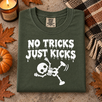 No Tricks Just Kicks Skeleton Shirt – Halloween Pregnancy Announcement