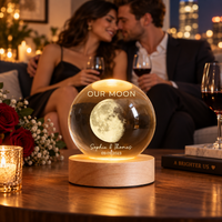 Custom Moon Phase & Star Map by Date Lamp, Personalized Crystal Ball Night Light, Constellation Map, Wedding Anniversary Gift For Couple