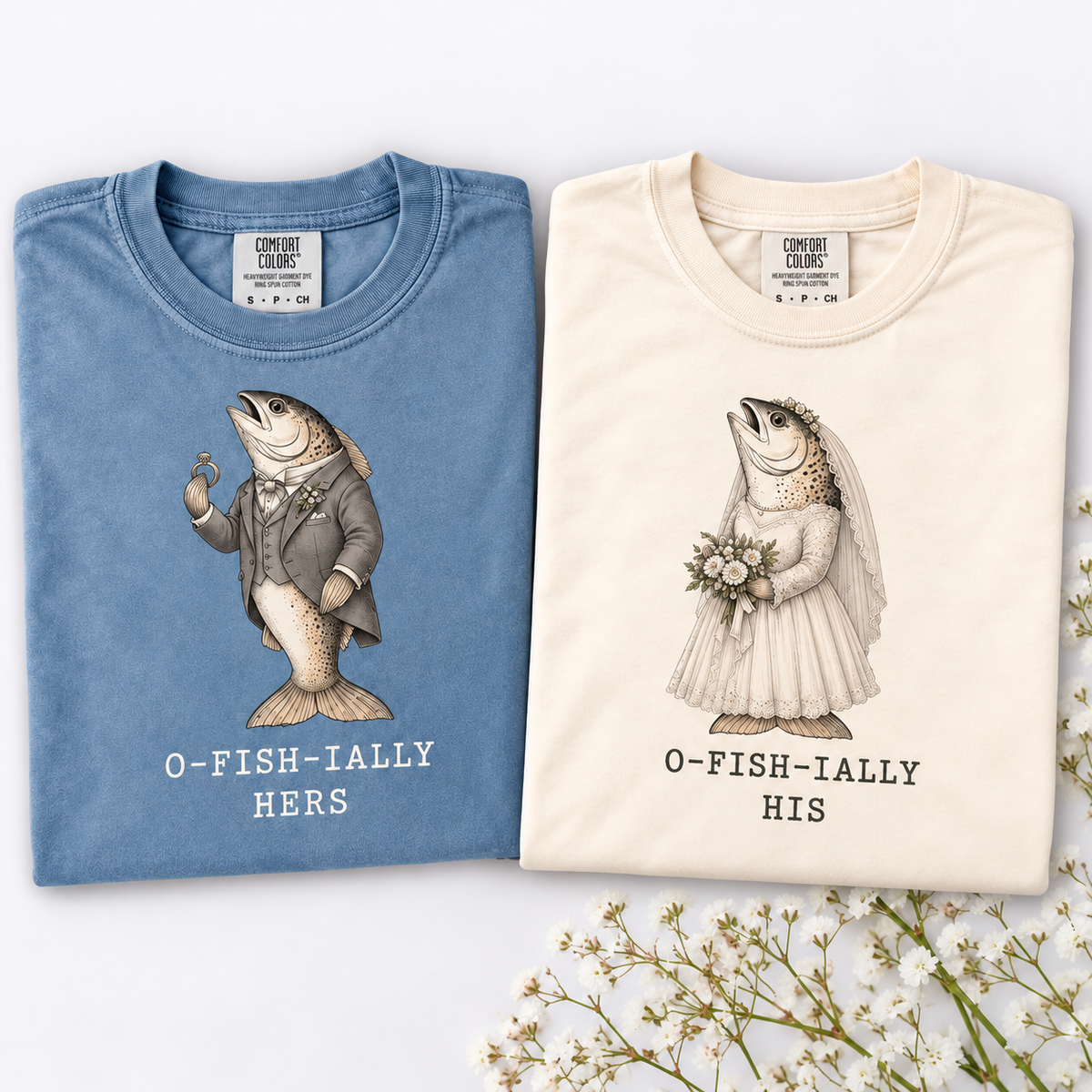 O-FISH-IALLY HIS and HERS fish wedding couple shirt mockup 3