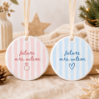 Personalized Striped Future Mrs Mug & Ornament – Custom Coffee Mug, Accent Mug, Bride-to-Be Engagement & Bridal Shower Gift