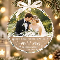 Personalized Our First Christmas Married Ornament, Custom Wedding Photo Ornament, Mr and Mrs Ornament, Wedding Gift for Newlyweds