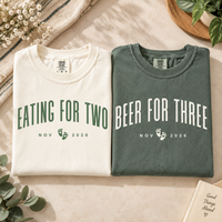 Personalized Eating For Two Beer for Three Pregnant Shirt, Matching Couple Announce Pregnant Tee, Funny Pregnancy Announcement Shirt, Baby Revealing Shirt Unisex