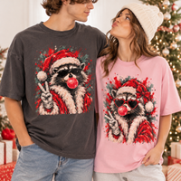 Raccoon Bubblegum Santa Comfort Colors Shirts – Retro Christmas Couple Gift
