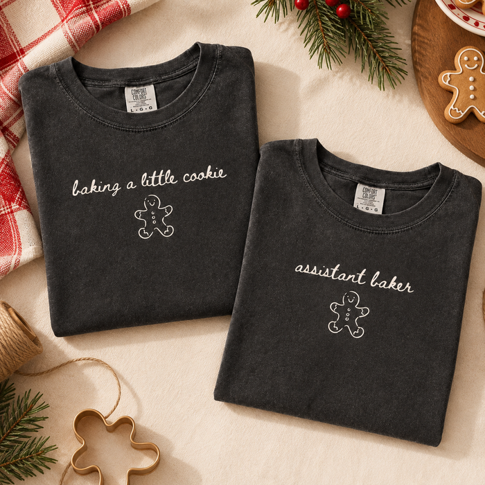 Baking A Little Cookie Comfort Colors Shirts – Christmas Pregnancy Couple Gift
