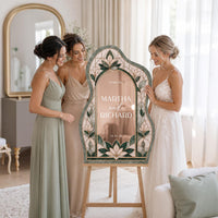 Emerald Green Floral Stained Glass Wedding Welcome Sign, Custom Couple Names, Text and Date, Personalized Reception Decor