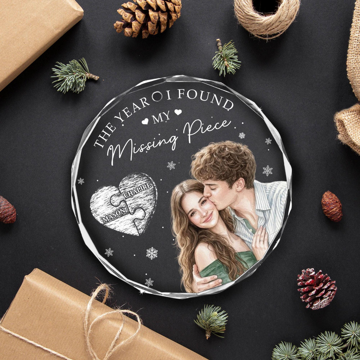 Personalized The Year I Found My Missing Piece Photo Crystal Ornament image 4