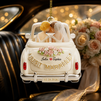 Personalized Just Married Car Ornament, Custom Names & Wedding Date, 2-Layer Acrylic Newlywed Gift
