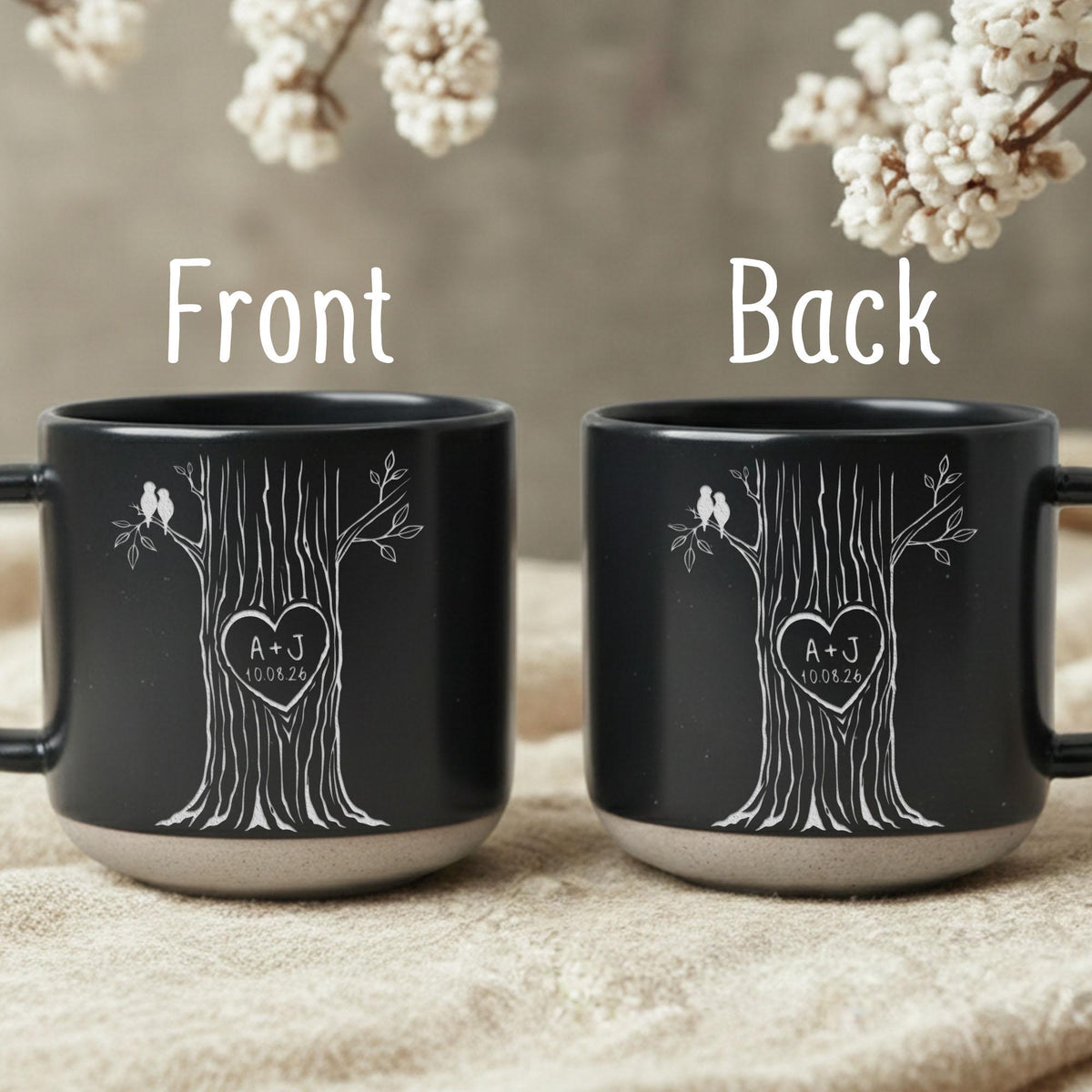 Personalized Couple Tree Mug, Custom Initials and Date Ceramic Coffee Cup image 4