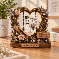 Personalized Ghost Couple Wooden Block, Halloween Wedding Gift, Custom Initials & Date, Gothic Bride Groom Keepsake