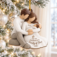 Personalized Family Of Three Hug Christmas Ornament – Baby's First Christmas