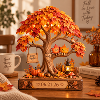 Personalized Autumn Couple Tree Wooden Block, Custom Initials & Date Sign, Anniversary Gift, Fall Wedding Keepsake