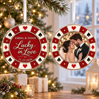 Custom Couple Wedding Anniversary Ornament,Photo Poker Chip Ornament,First Christmas Keepsake,Engagement Gift,Wedding Decor,Xmas Tree Decor