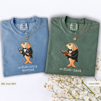 Comfort Colors O-Fish-Ially Married & O-Fish-Iant Shirts, Funny Fishing Wedding Tees for Bride, Groom and Officiant