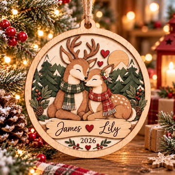 Personalized Deer Couple Wooden Ornament – Christmas Gift For Couples