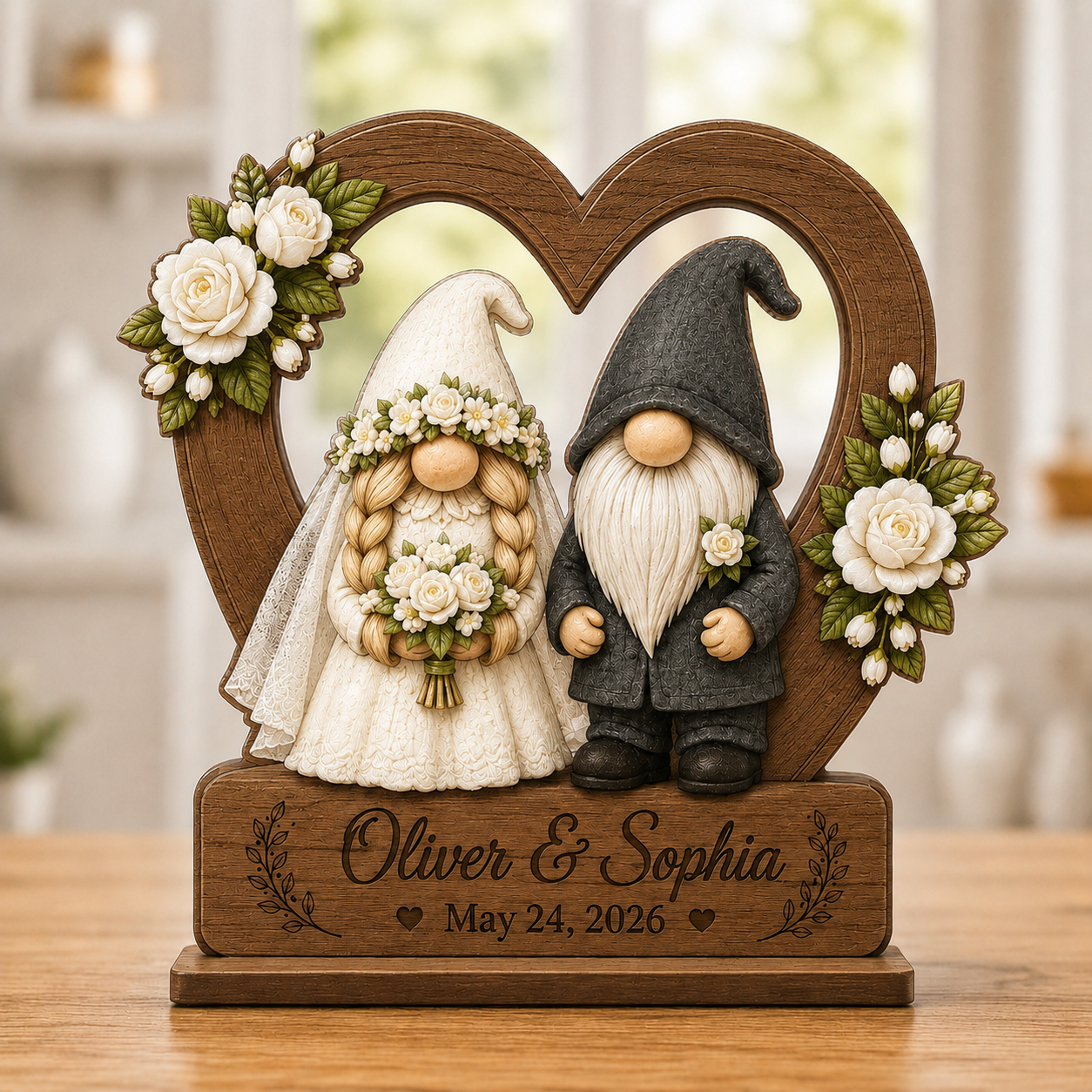 Personalized Gnome Wedding Wooden Plaque - Gift for Couple, Custom Wedding, Wedding Anniversary Gift