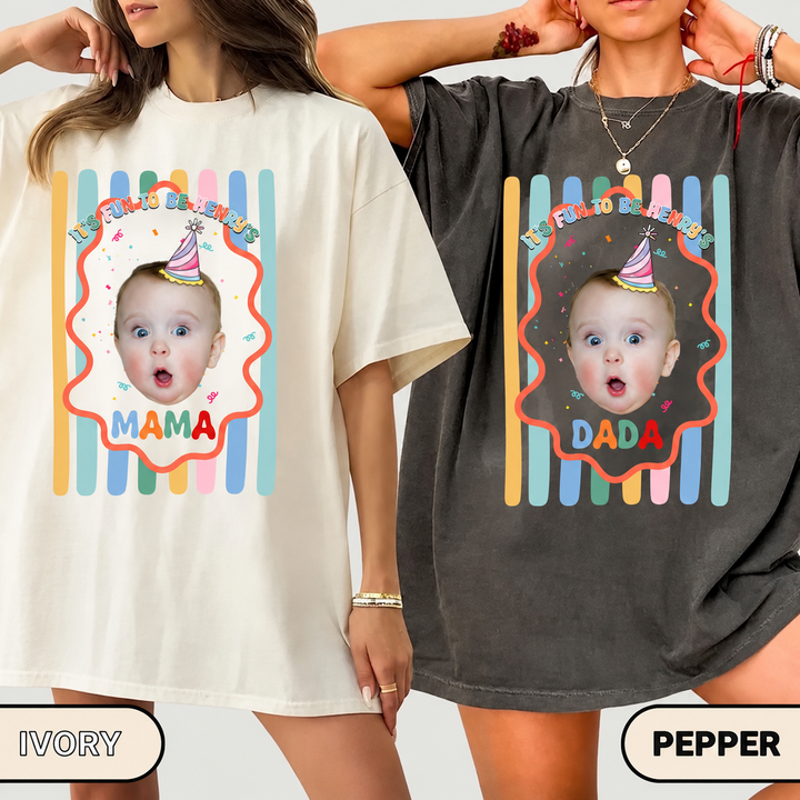 Custom Photo First Birthday Family Shirts, Fun To Be One Matching Tees, Custom Mama Dada Birthday Tee