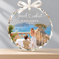 Custom Photo Engagement Ornament, Engaged Christmas Ornament, Engagement Gift For Couple, Watercolor Couple Photo Ornament