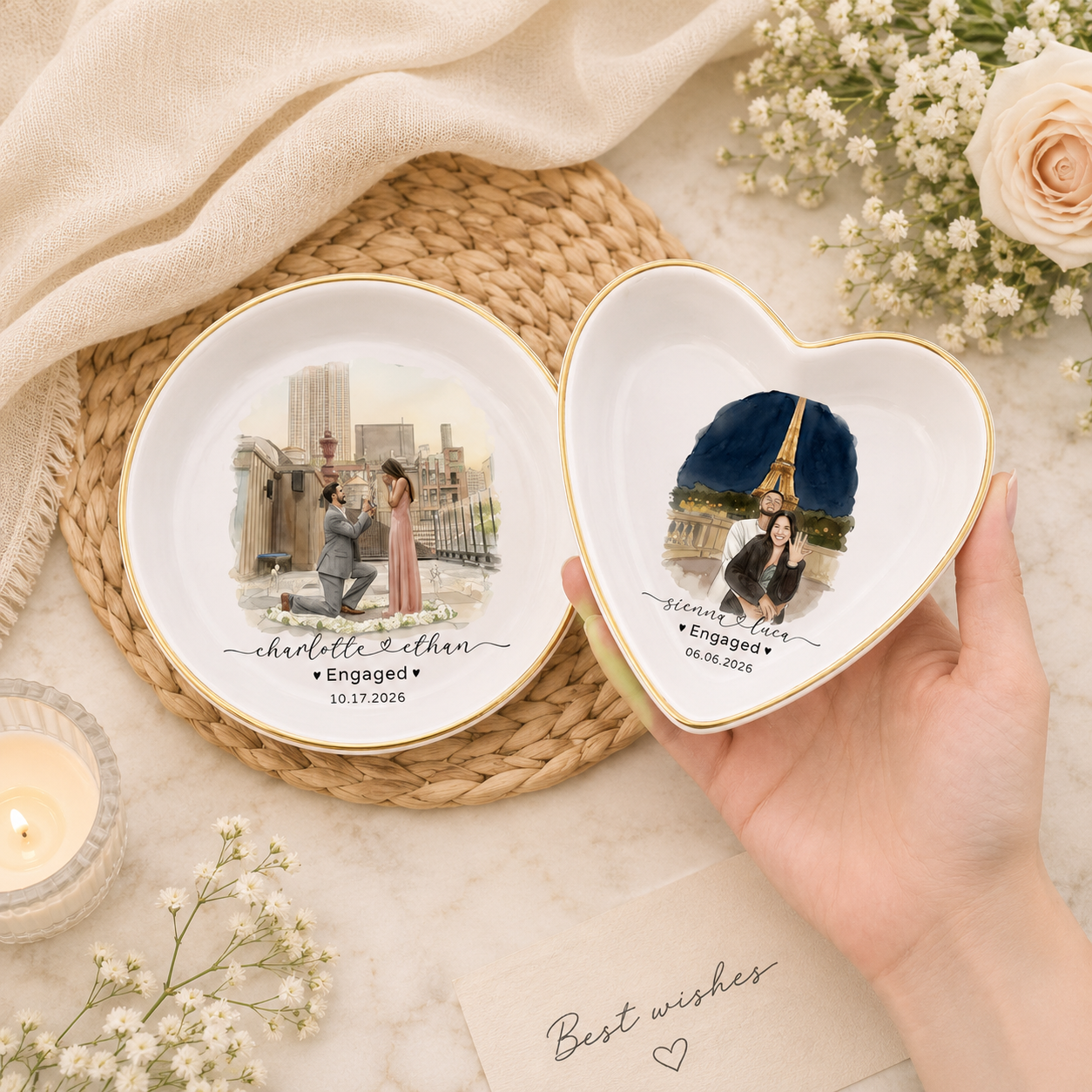 Custom Photo Engagement Ring Dish Holder, Personalized Couple Gift , Engagement Gift for Her