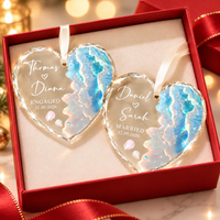 Personalized Beach Engagement Glass Ornament: Newly Engaged Gifts, Coastal Wedding Keepsake, 2026 Married Ornament, First Anniversary Gift