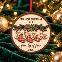 Personalized Stocking & Paw Wood Ornament – Family of Four Christmas