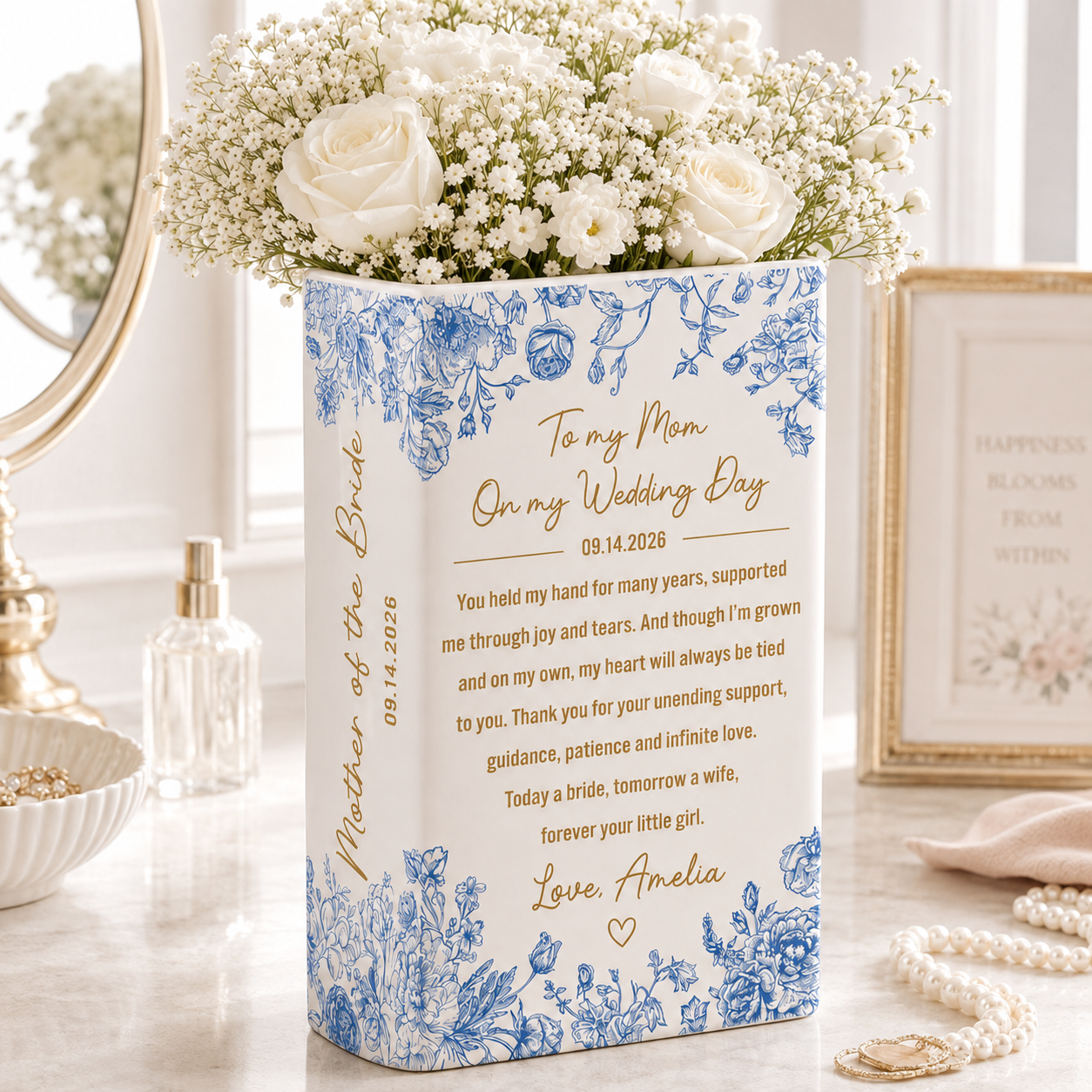 Custom Mother Of The Bride Gift, Personalized Mother Of The Groom Ceramic Book Vase Wedding Favors Gift For Mom