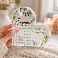 Personalized Heart Acrylic Plaque  Keepsake for Engagement Gift, Custom Couple Names & Engagement Date Calendar Plaque, Fiancé Fiancée Keepsake