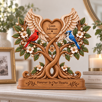 Personalized Memorial Tree Wooden Block, Cardinal Tree of Life Remembrance Keepsake, Sympathy Gift for Loss of Loved One