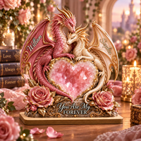 Personalized Crystal Heart Dragon Couple Wooden Plaque – Anniversary Gift