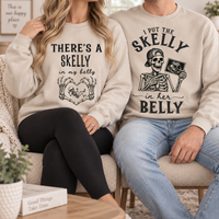 Skelly in My Belly Pregnancy Sweatshirt & Hoodie – Matching Couple Set