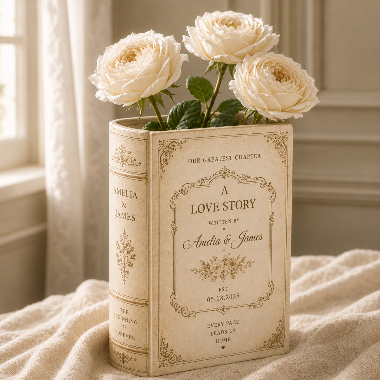 Personalised Love Story Ceramic Book Vase, Custom Wedding Gift for Couple, Bridal Shower Gift, Engagement Wedding Gift, Bridesmaid Gift