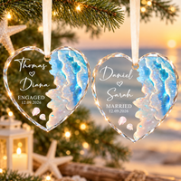 Personalized Beach Engagement Glass Ornament: Newly Engaged Gifts, Coastal Wedding Keepsake, 2026 Married Ornament, First Anniversary Gift
