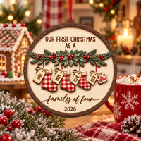 Personalized Stocking & Paw Wood Ornament – Family of Four Christmas