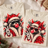 Raccoon Bubblegum Santa Comfort Colors Shirts – Retro Christmas Couple Gift