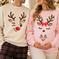 Christmas Reindeer Pregnancy Announcement Sweatshirt & Hoodie – Matching Couple Set