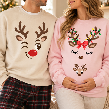 Christmas Reindeer Pregnancy Announcement Sweatshirt & Hoodie – Matching Couple Set