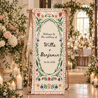 Personalized Linen Wedding Welcome Sign, Custom Couple Names & Date Floral Wedding Banner, Ceremony Reception Entrance Decor