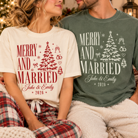 Custom Merry And Married Comfort Colors Shirts – First Christmas Couple Gift