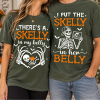 Skelly in My Belly Halloween Pregnancy Couple Shirts