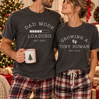 Growing A Tiny Human & Dad Mode Comfort Colors Shirts – Custom Year Pregnancy Reveal
