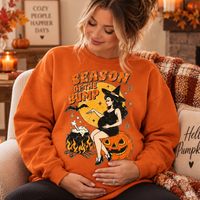 Season of the Bump Halloween Sweatshirt, Pregnant Witch Maternity Crewneck, Funny Halloween Mom to Be Shirt