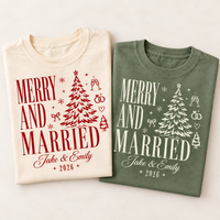 Custom Merry And Married Comfort Colors Shirts – First Christmas Couple Gift
