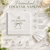 Personalized Wedding Cocktail Napkins, Custom Names & Date Beverage Napkins, Bridal Shower & Engagement Party Decor