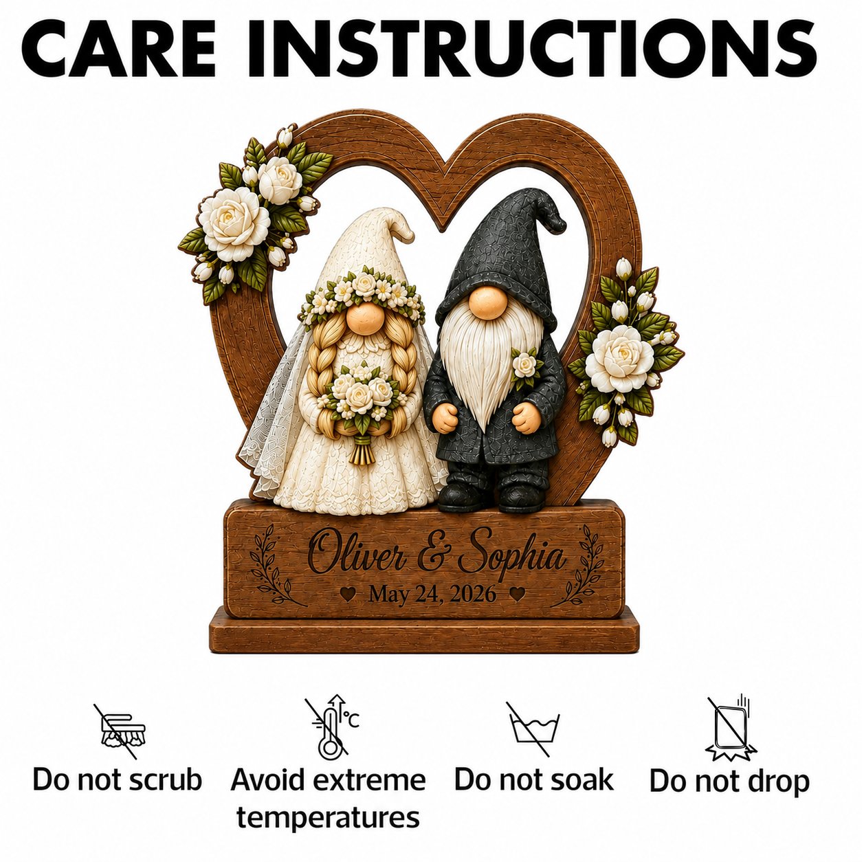 Personalized Gnome Wedding Wooden Plaque - Gift for Couple, Custom Wedding, Wedding Anniversary Gift