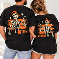 Matching Skeleton Better Together Couples Halloween Shirts - Custom Name Couple Tees