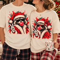 Raccoon Bubblegum Santa Comfort Colors Shirts – Retro Christmas Couple Gift