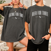 Personalized Eating For Two Beer for Three Pregnant Shirt, Matching Couple Announce Pregnant Tee, Funny Pregnancy Announcement Shirt, Baby Revealing Shirt Unisex