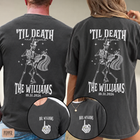 Personalized Til Death And Beyond Skeleton Couple Shirts, Custom Last Name Wedding Date Tees, Mr & Mrs Halloween Wedding Shirts, Newlywed Gift
