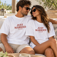 Personalized Just Married Shirt, Custom Mr and Mrs Honeymoon Tees, Newlywed Matching Couple Shirts